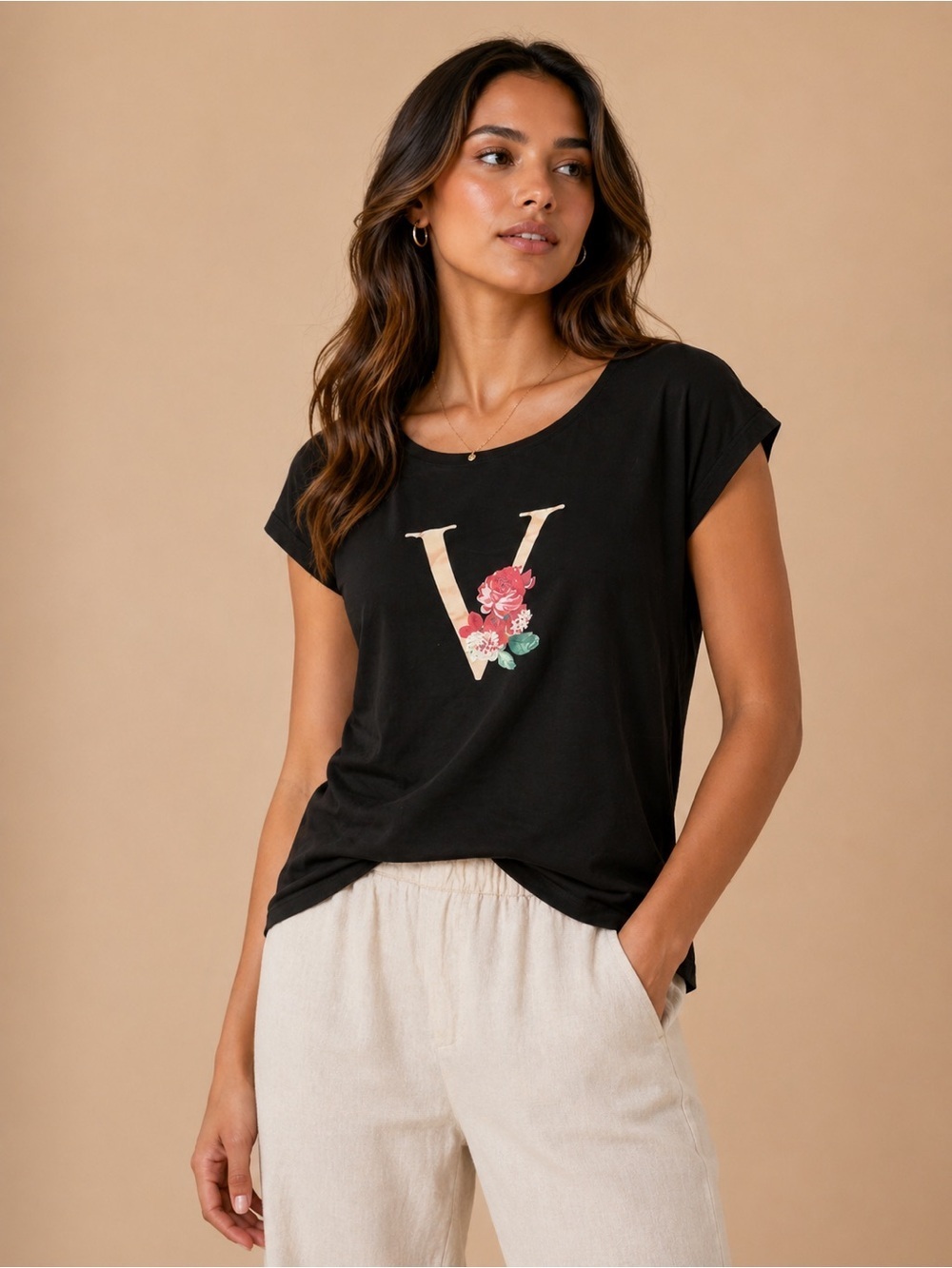 Victoria’s Secret Black Floral V Graphic Tee XL Soft Casual Top Night Tee